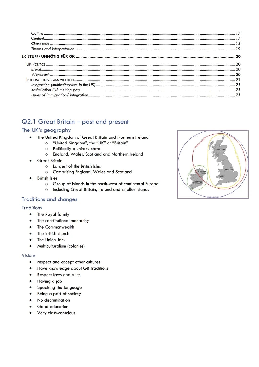 Englisch Q2
Inhalt
Q2.1 GREAT BRITAIN - PAST AND PRESENT.
THE UK'S GEOGRAPHY.
TRADITIONS AND CHANGES
Traditions .......
Visions.
Social chan