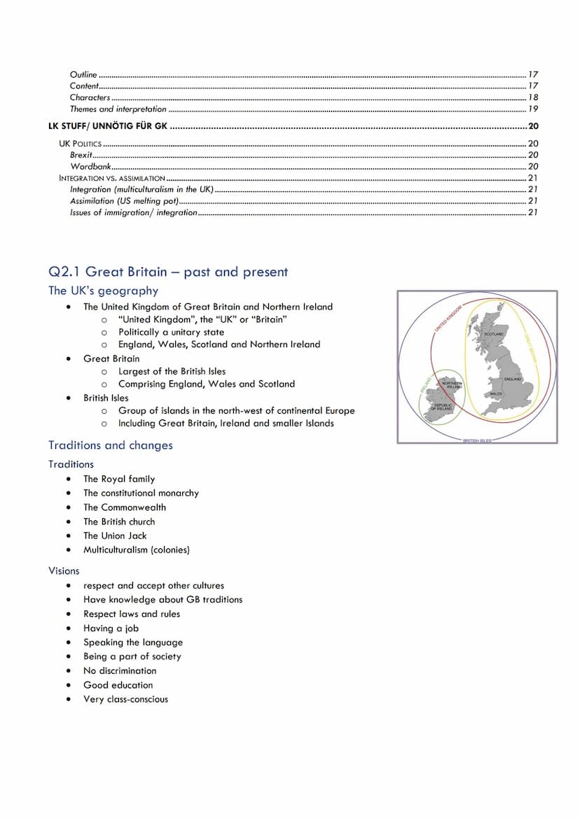 Englisch Q2
Inhalt
Q2.1 GREAT BRITAIN - PAST AND PRESENT.
THE UK'S GEOGRAPHY.
TRADITIONS AND CHANGES
Traditions .......
Visions.
Social chan