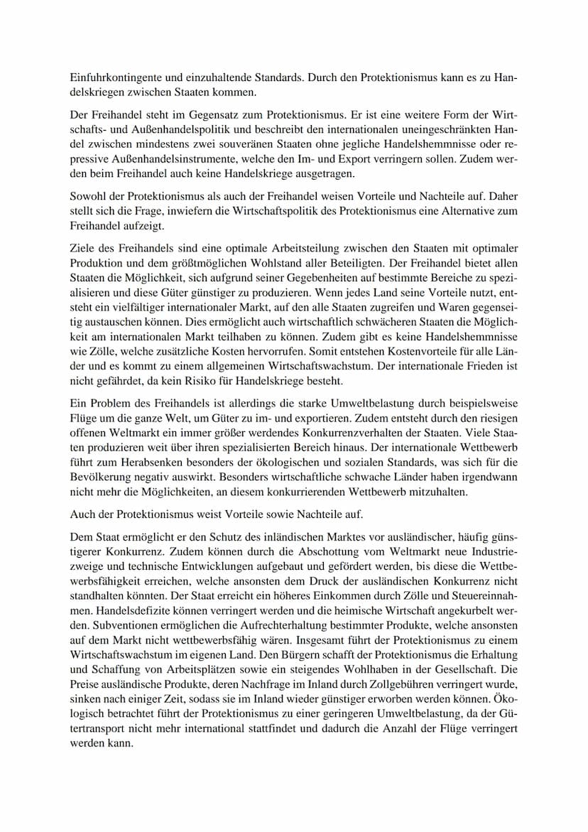 Der Protektionismus
Der Protektionismus ist eine Form der Außenhandelspolitik. Er umfasst jegliche Maßnahmen
in Form von Handelshemmnissen, 