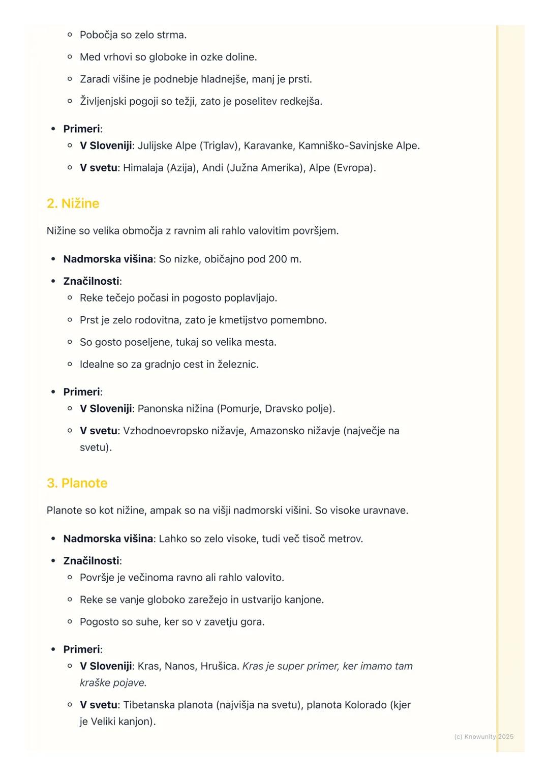 # Glavne reliefne oblike

Uvod v reliefne oblike

Relief je izraz za vse oblike na Zemljinem površju. To pomeni, da površje ni
ravno, ampak 