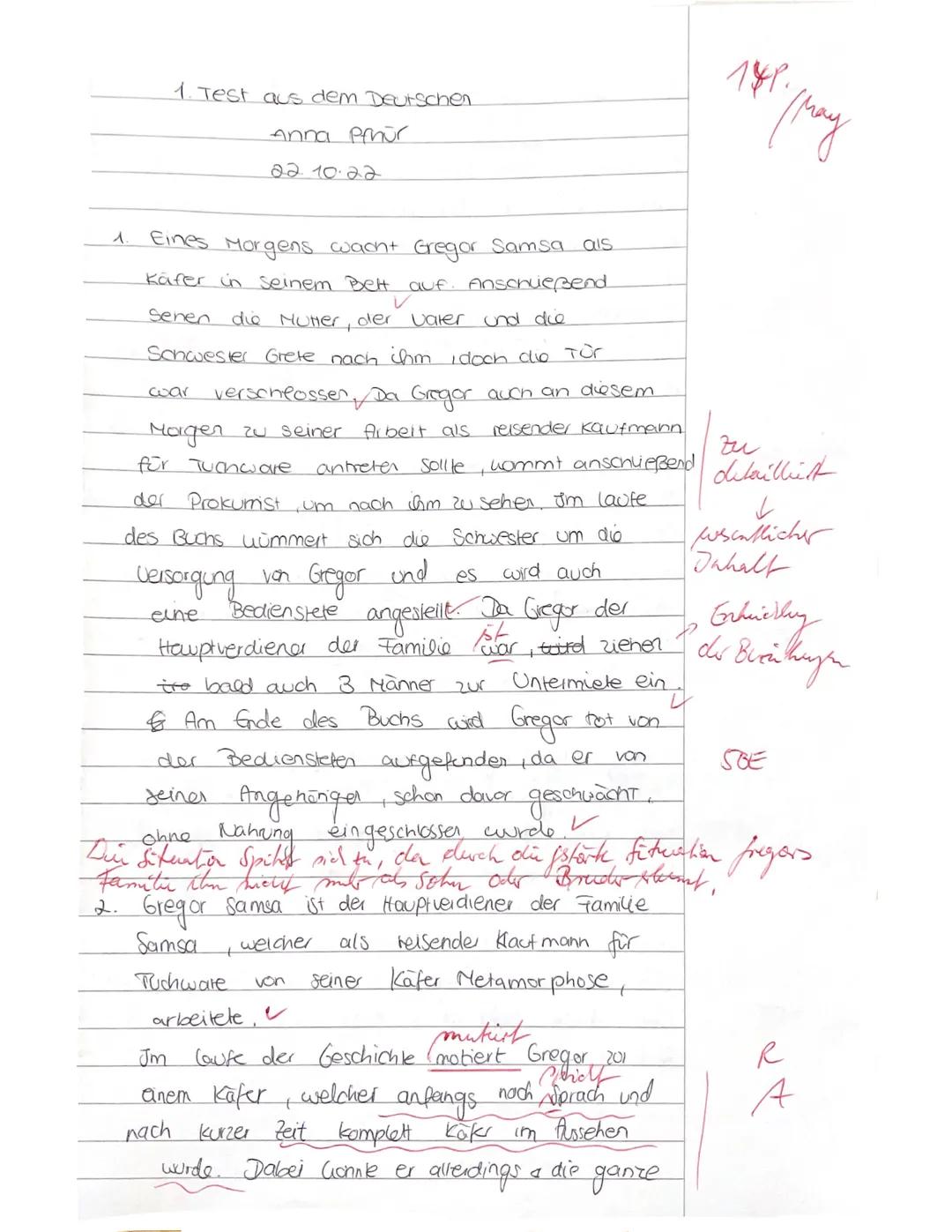 1. Test aus dem Deutschen

Anna Prnur

2210.22

149.

1. Eines Morgens wacht Gregor Samsa ais
Käfer in seinem Belt auf. Anschießend
Senen di