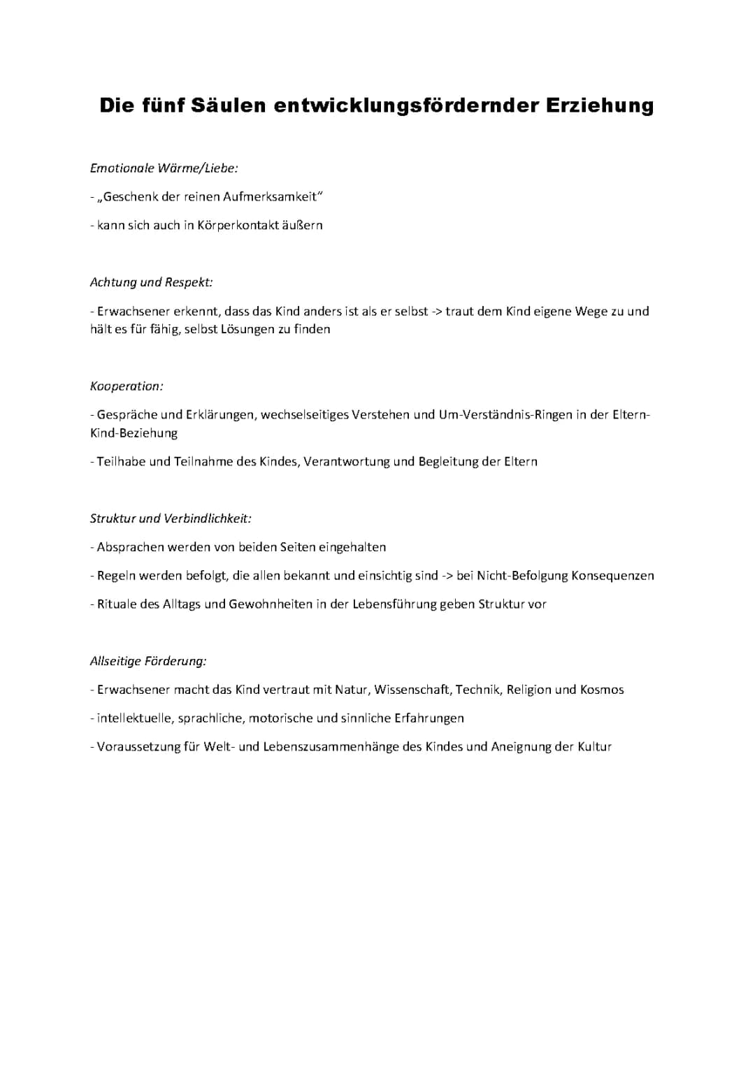 Fünf Säulen der Erziehung PDF und 5 Säulen der Erziehung Unterrichtsmaterial