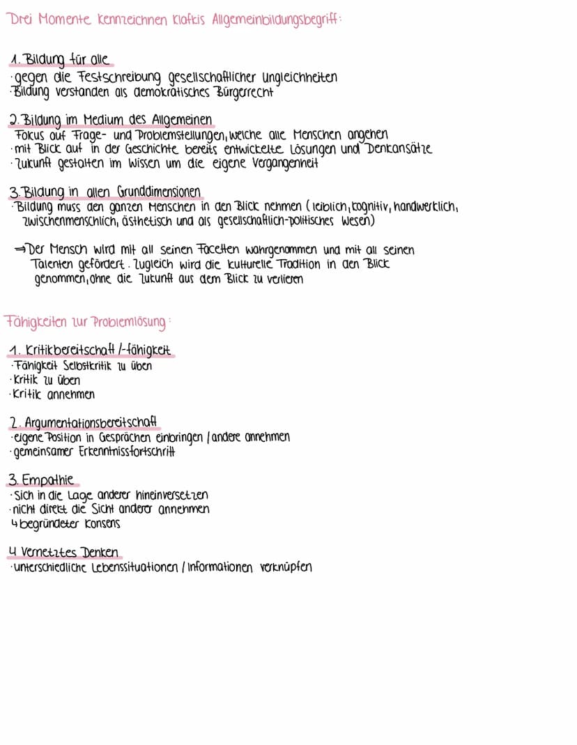 BILDUNGSKONZEPT
nach Klafki
Klafkis Bildungskonzept ist die Synthese aus humanistischen Bildungsvorstellungen und
kritischer Gesellschaftsan