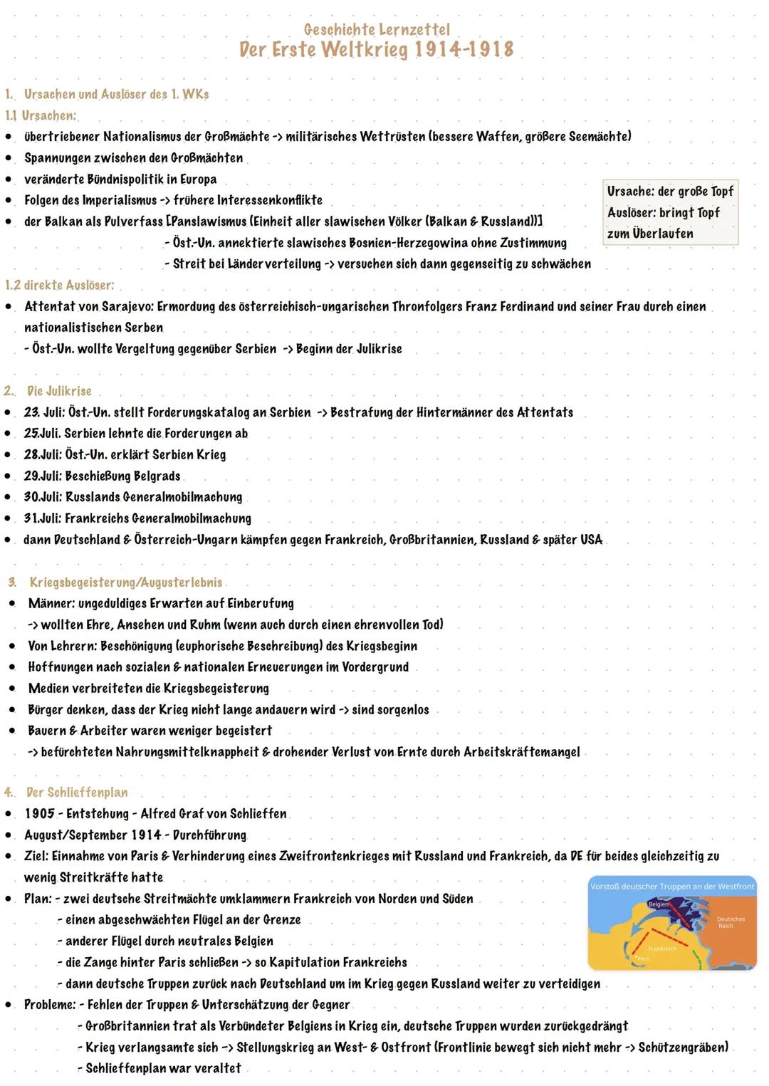 Der Erste Weltkrieg: Zusammenfassung 