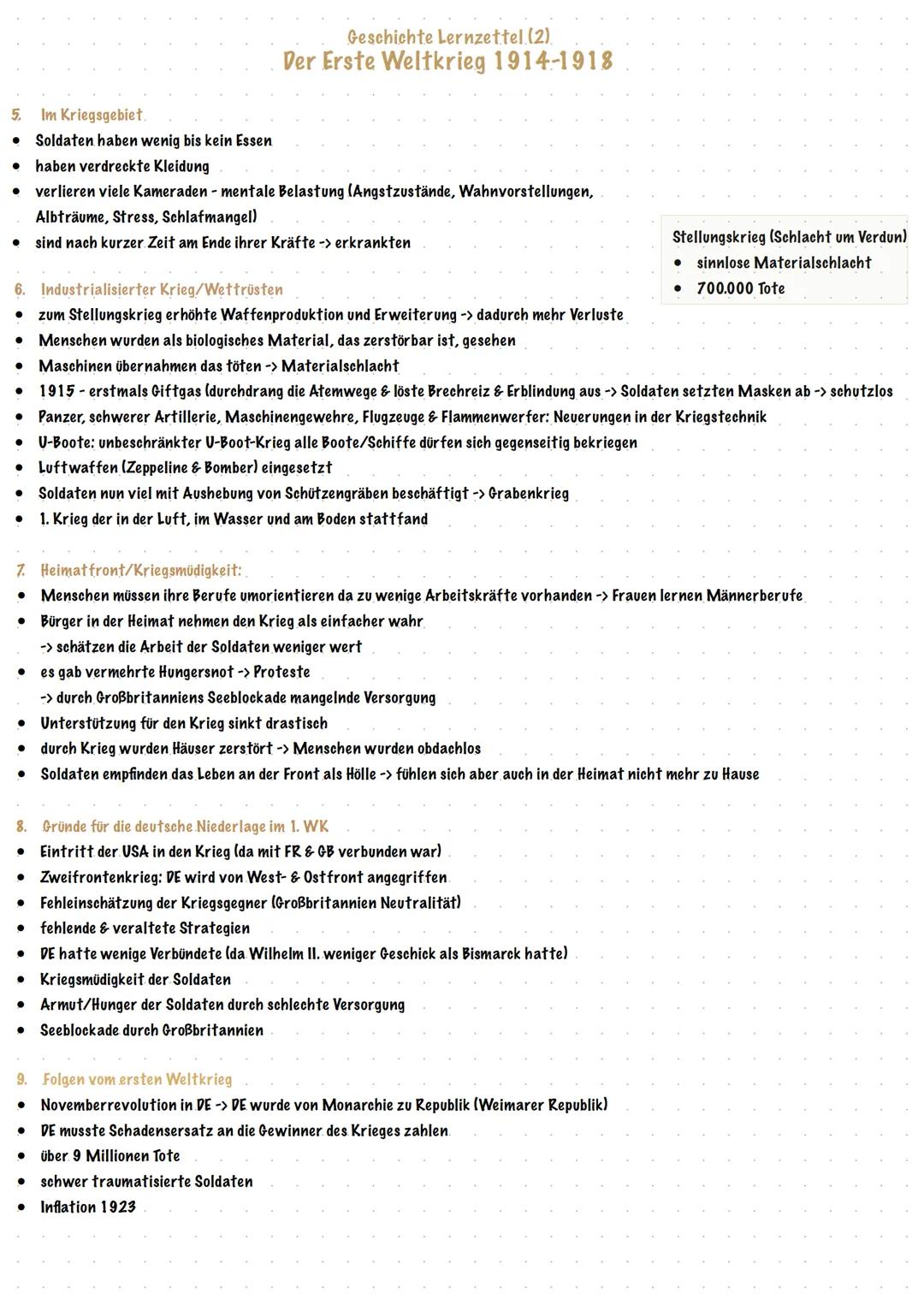 1. Ursachen und Auslöser des 1. WKs
1.1 Ursachen:
übertriebener Nationalismus der Großmächte -> militärisches Wettrüsten (bessere Waffen, gr