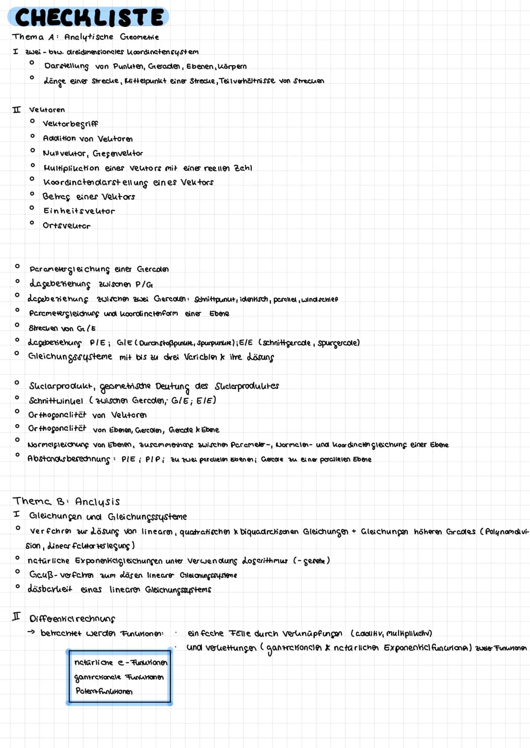 + X
× ·|·
|
Mathe Abitur
2022 CHECKLISTE
Thema A: Analytische Geometrie
I zwei- bzw. dreidimensioneles koordinatensystem
O Darstellung von P