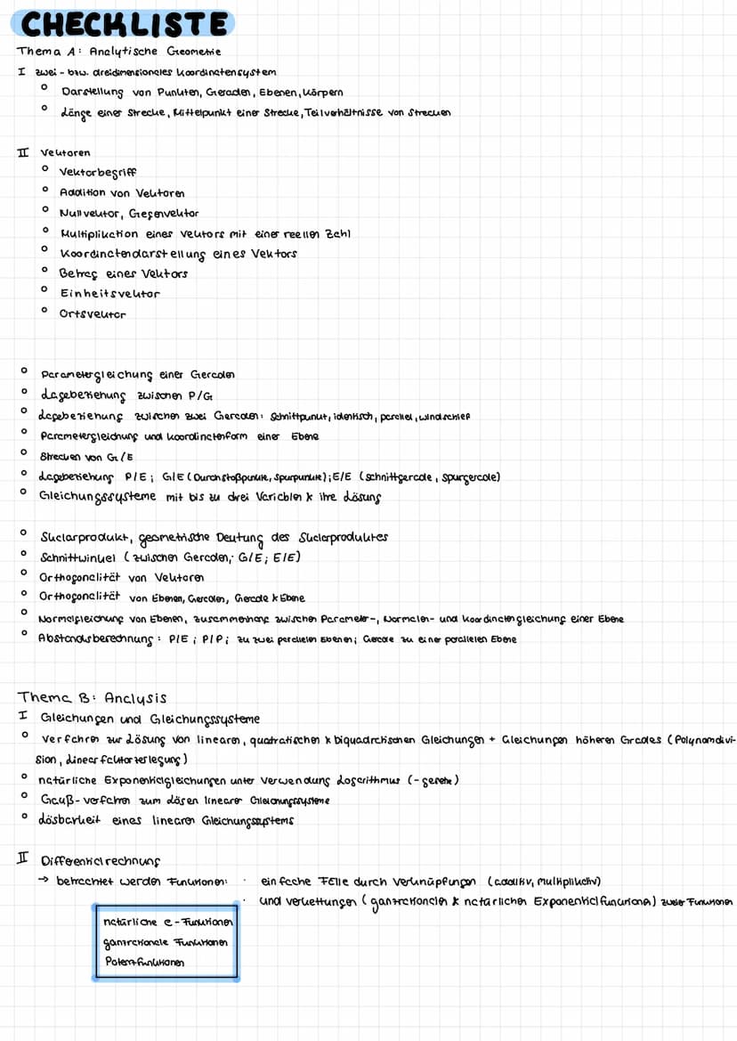 + X
× ·|·
|
Mathe Abitur
2022 CHECKLISTE
Thema A: Analytische Geometrie
I zwei- bzw. dreidimensioneles koordinatensystem
O Darstellung von P
