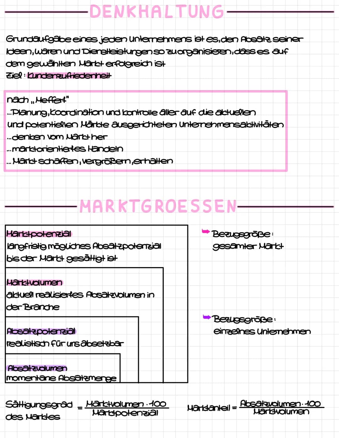 MARKETING
Denkchaltung Marketing (Buch S.257/Unterlagen) ✓
Was ist Marktvolumen, Absatzvolumen, Marktpotenzial, Absatzpotenzial
(Buch S.285-