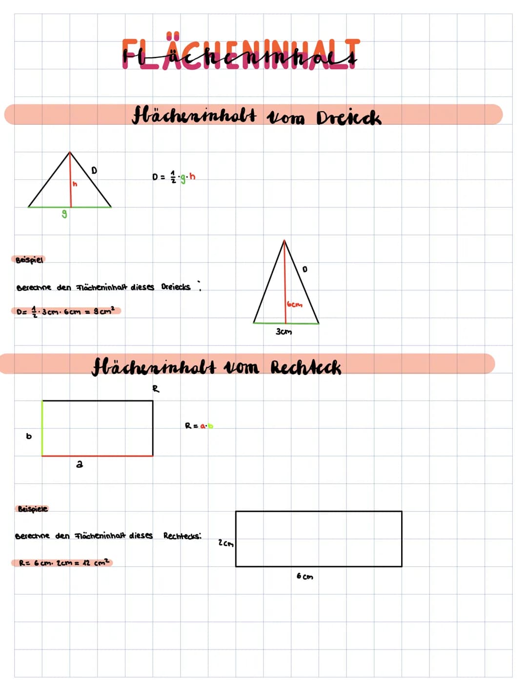 D
A
h
9
Beispiel
b
Beispiele
Berechne den Flächeninhalt dieses Dreiecks :
D=₁3cm. 6cm = 9cm²
ده
2
FLÄCHENINNALT
Flächeninhalt von Dreieck
D 