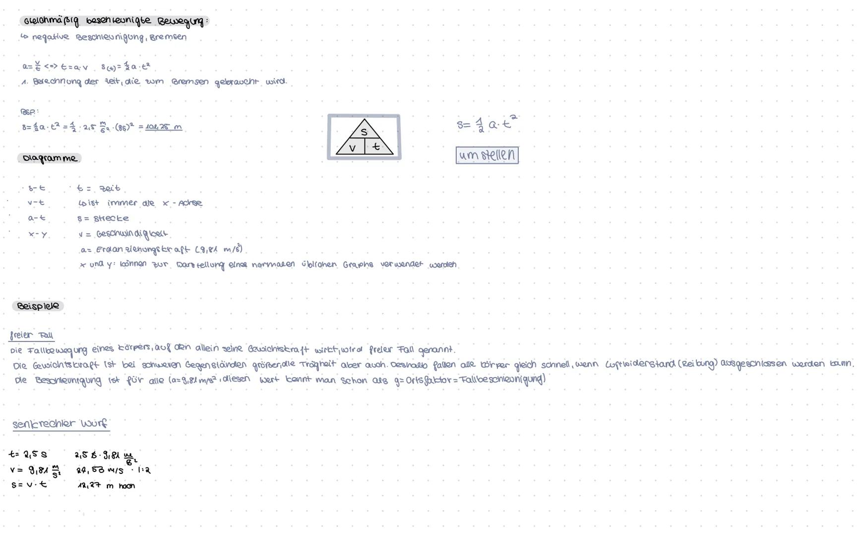Themen und Aufteilung.
gleichförmige Bewegung
gleichmäßig beschleunigte Bewegung
Lo Diagramme: S-t, v-t, a-t, x-y.
Lo Formeln anwenden
Lo Be