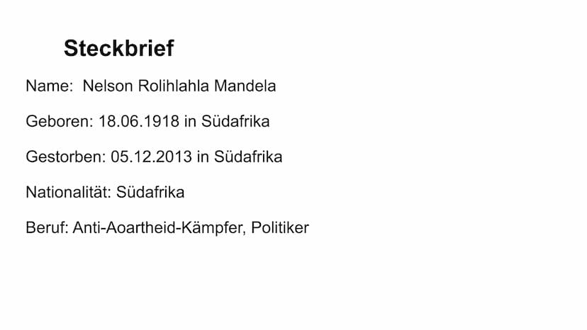 Nelson Mandela
Ein Held im Alltag Gliederung
1. Steckbrief
2. Kindheit
3. Lebenslauf
4. Ein paar Fakten
5. Warum habe ich ihn ausgewählt? St