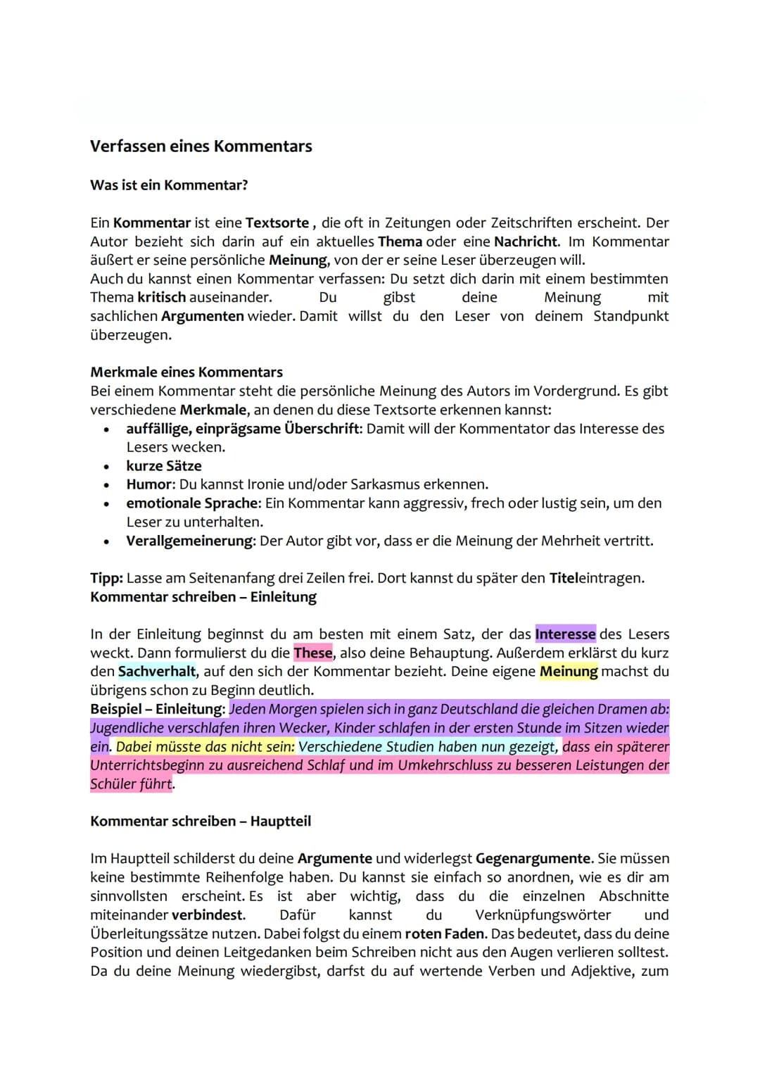 Verfassen eines Kommentars
Was ist ein Kommentar?
Ein Kommentar ist eine Textsorte, die oft in Zeitungen oder Zeitschriften erscheint. Der
A