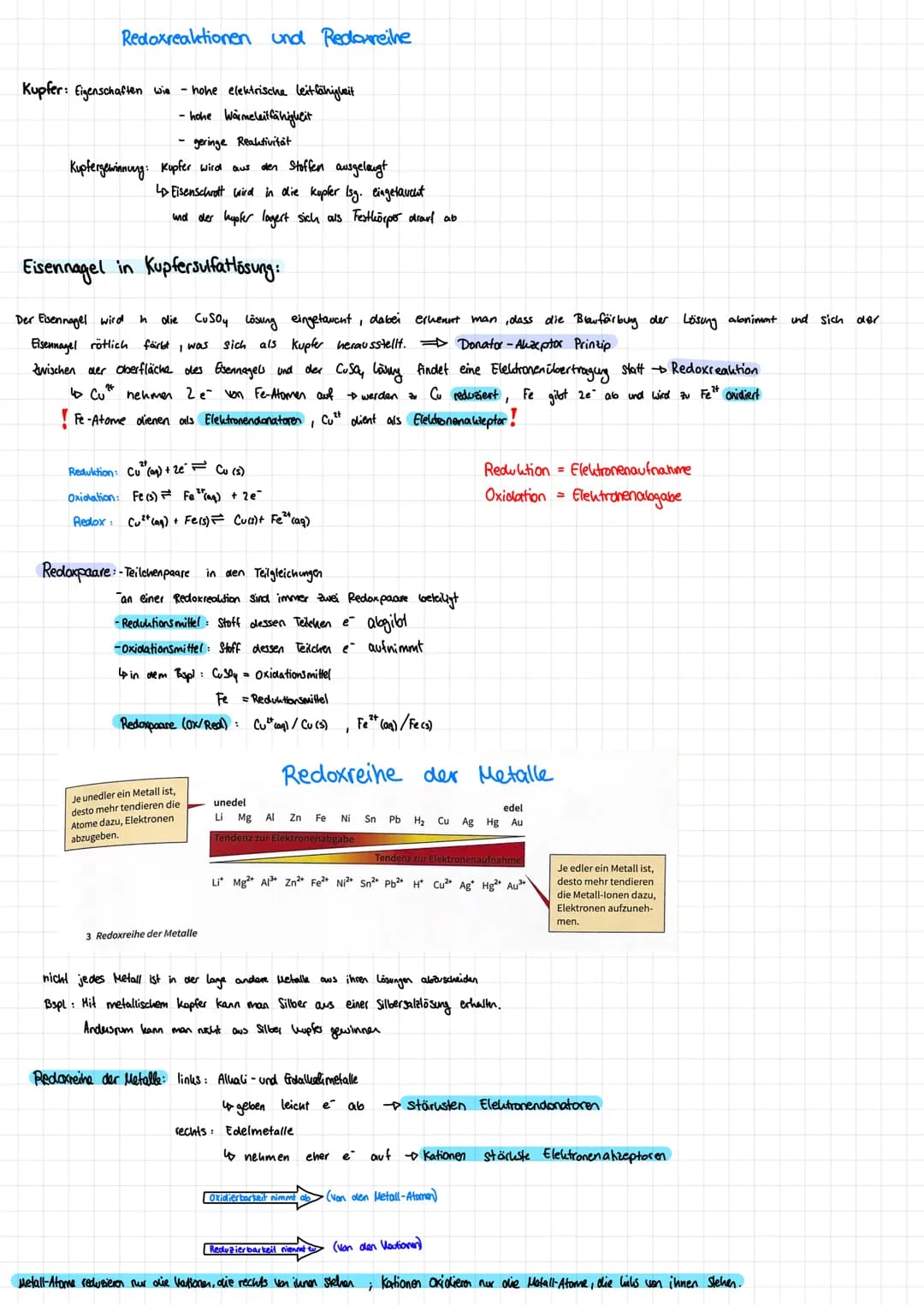 Redoxreaktionen und Redoxreihe
Kupfer: Eigenschaften wie - hohe elektrische leitfähigkeit
- hohe Wärmeleitfähigkeit
geringe Reaktivität
Kupf