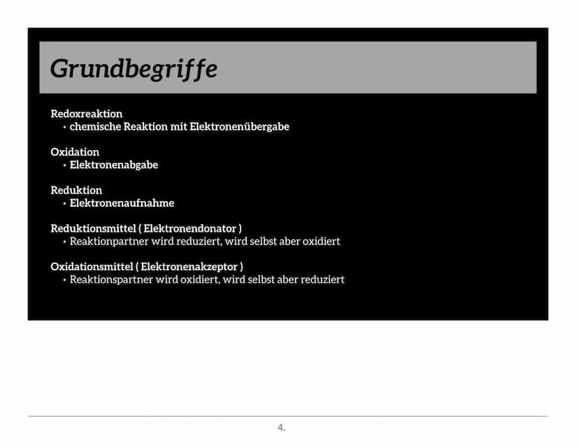 Redoxreaktion
Gliederung
Redox
paare
Grund-
begriffe
1.
Oxidations
zahlen
Redox
reihe
Vorgehen
Quellen Grundbegriffe
● Redoxreaktion
●
●
Die