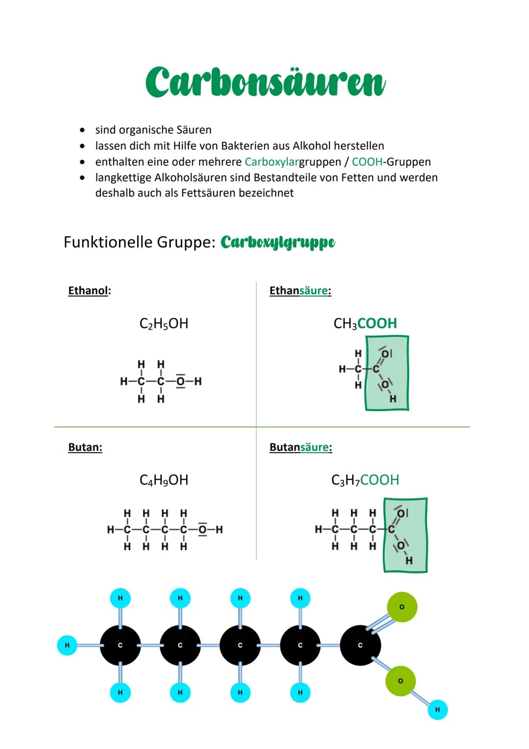 ●
sind organische Säuren
● lassen dich mit Hilfe von Bakterien aus Alkohol herstellen
enthalten eine oder mehrere Carboxylargruppen / COOH-G