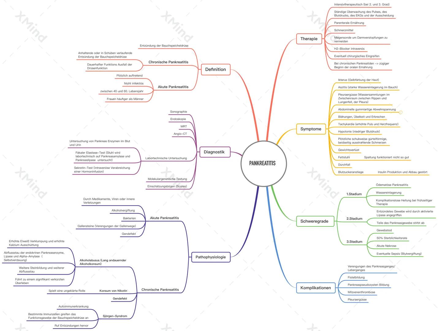 -XMind
XMind
Erhöhte Eiweiß Verklumpung und erhöhte
Kalzium Ausschüttung
Abflussstau der endokrinen Pankreasenzyme,
Lipase und Alpha-Amylase