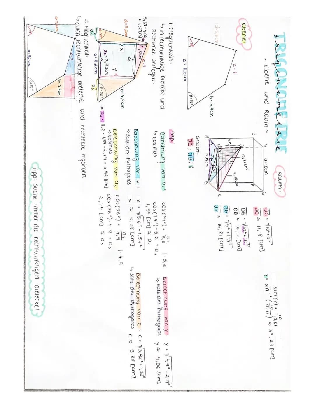 TrigonomeTRIE
Ebene und Raum ~
Ebene:
Id=5,6cm
d=5,6a
N
5,38-4,06
= 1,32 [cm] 1,32cm
(=7401
d=56cm
a = 8,2cm
1. Möglichkeit:
↳in rechtwinkli