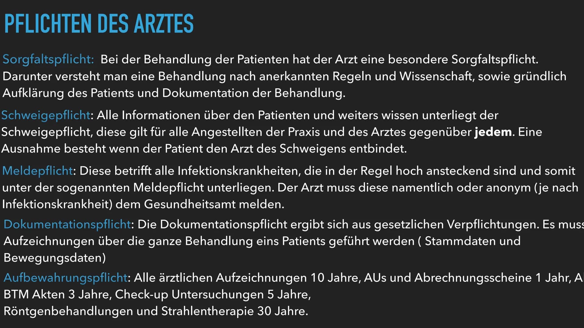LERNGRUNDLAGE
ก
BEHANDLUNGSVERTRAG GLIEDERUNG
▸ Zustandekommen eines Behandlungsvertrag
► Arten von Verträgen
▶ Pflichten des Arztes
Pflicht