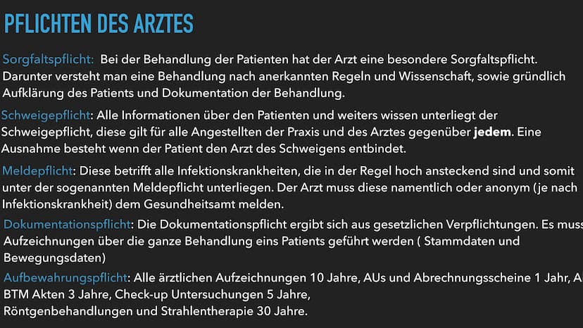 LERNGRUNDLAGE
ก
BEHANDLUNGSVERTRAG GLIEDERUNG
▸ Zustandekommen eines Behandlungsvertrag
► Arten von Verträgen
▶ Pflichten des Arztes
Pflicht