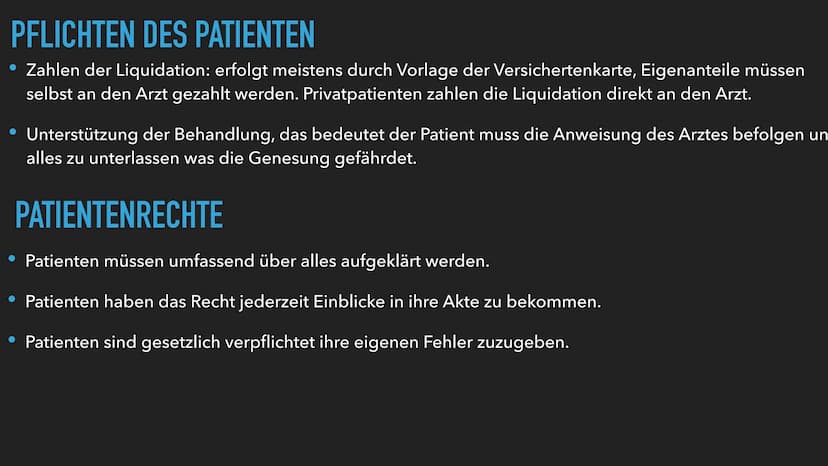 LERNGRUNDLAGE
ก
BEHANDLUNGSVERTRAG GLIEDERUNG
▸ Zustandekommen eines Behandlungsvertrag
► Arten von Verträgen
▶ Pflichten des Arztes
Pflicht
