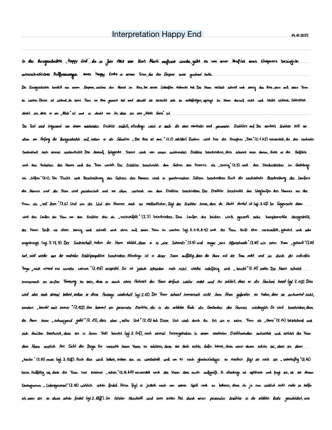 denkt sie, dass er ein Klotz" ist und
Interpretation Happy End
Jahr 1960 vom Kurt Marti verfasst wurde, geht
In der Kurzgeschichte Happy End