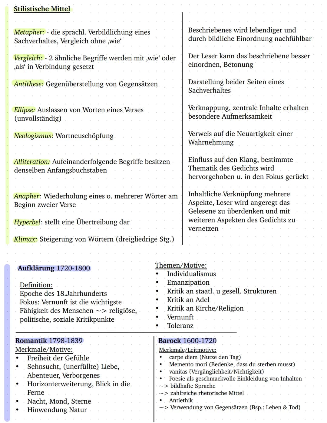 Einleitung:
●
●
●
Hauptteil:
erster Eindruck/ Situation d. lyrischen Ichs/ (Natur) Motive + Bezug Epoche
Beschreibung d. äußeren und inneren