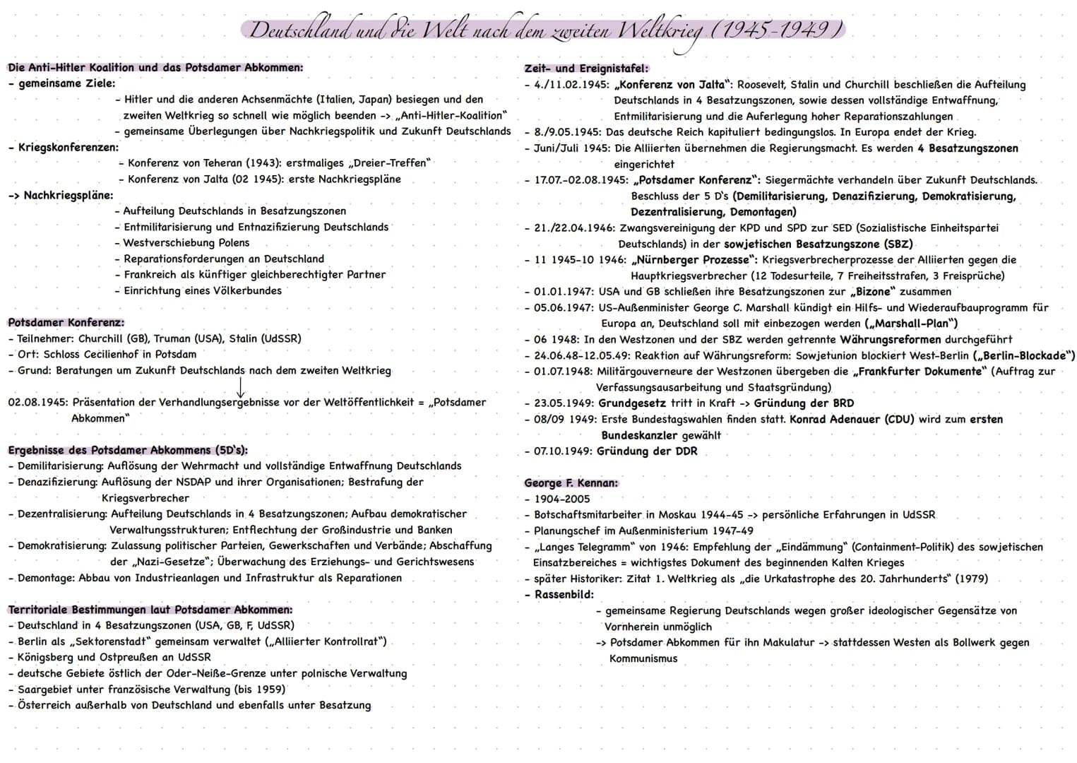 Die Anti-Hitler Koalition und das Potsdamer Abkommen:
- gemeinsame Ziele:
Deutschland und die Welt nach dem zweiten Weltkrieg (1945-1949)
Ze