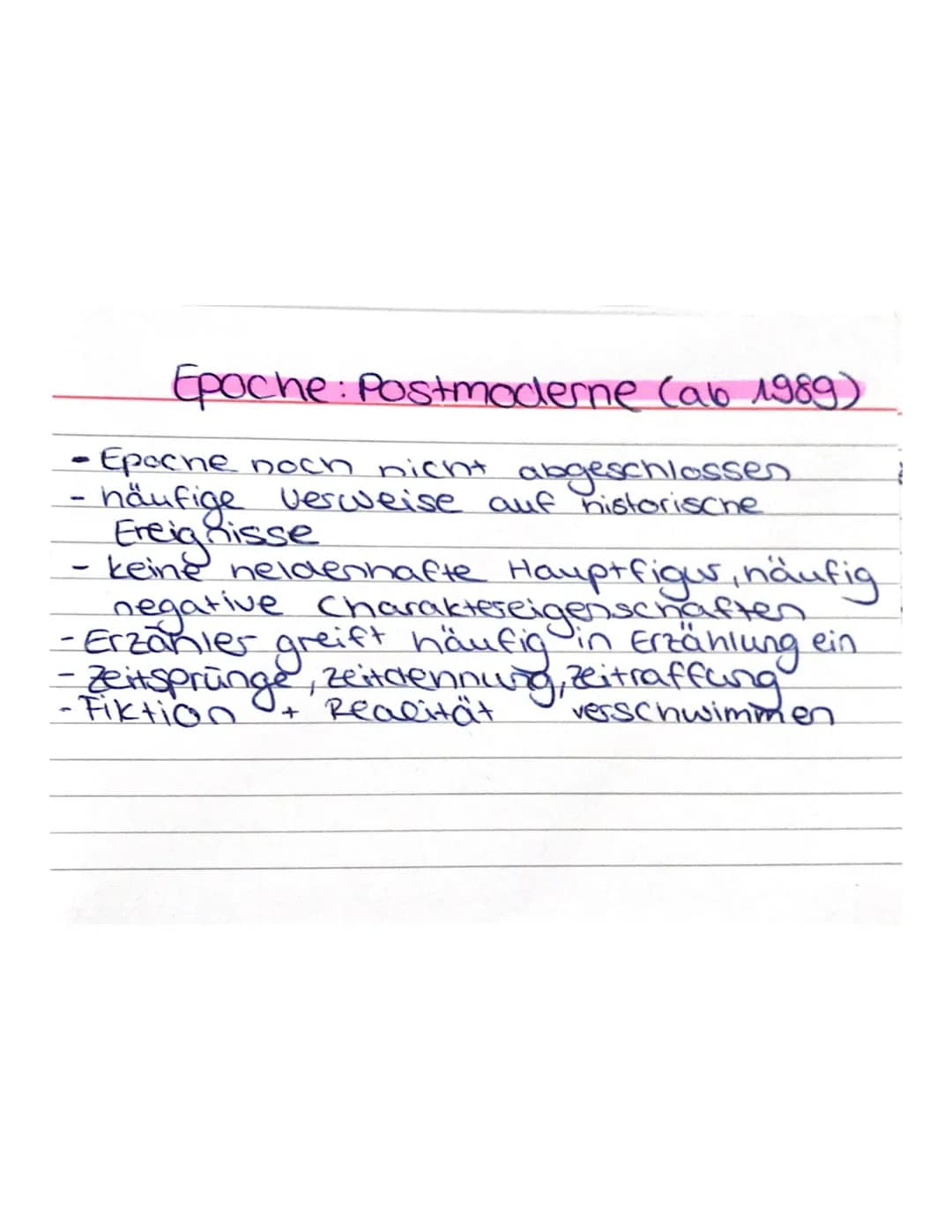 Epoche: Postmoderne (ab 1989)
-
• Epoche noch nicht abgeschlossen
- häufige verweise auf historische
Ereignisse
keine heldenhafte Hauptfigur