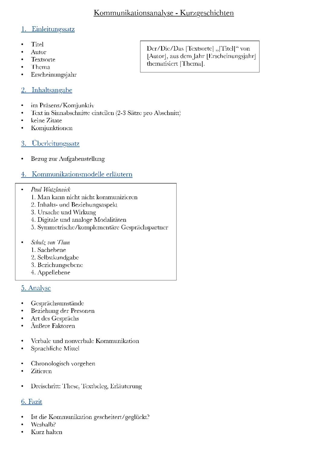 Kommunikationsanalyse - Kurzgeschichte