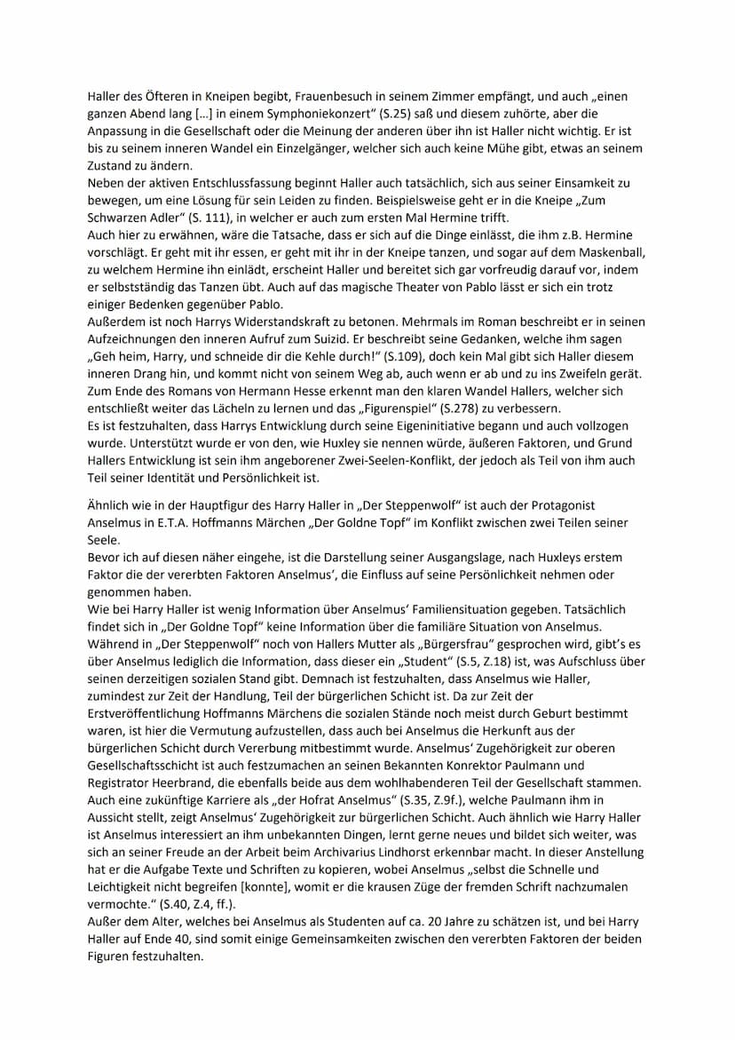Vergleichende Arbeit Steppenwolf - Goldner Topf - Übung
Kann man die Komplexität der menschlichen Psyche und der individuellen Persönlichkei