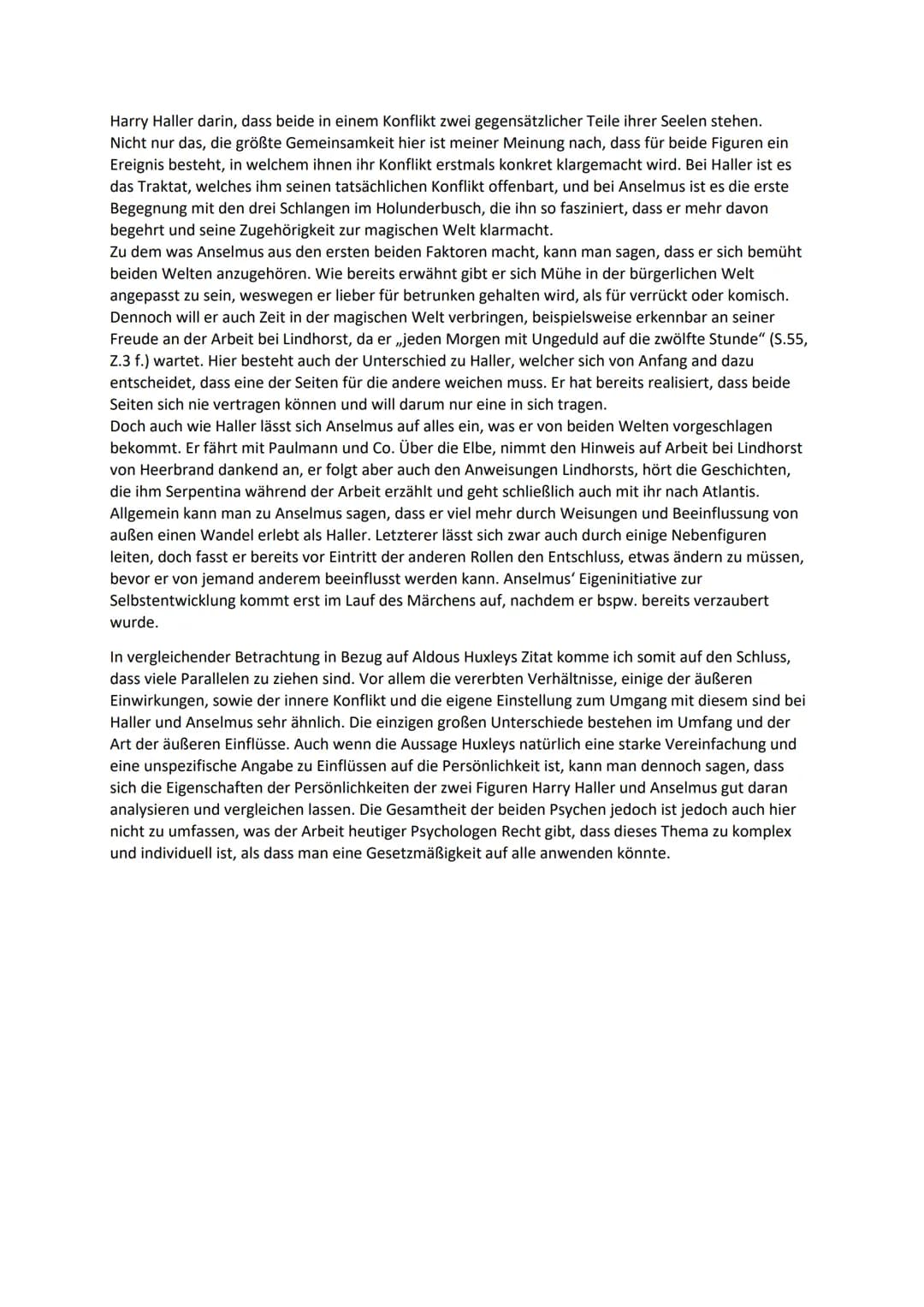 Vergleichende Arbeit Steppenwolf - Goldner Topf - Übung
Kann man die Komplexität der menschlichen Psyche und der individuellen Persönlichkei
