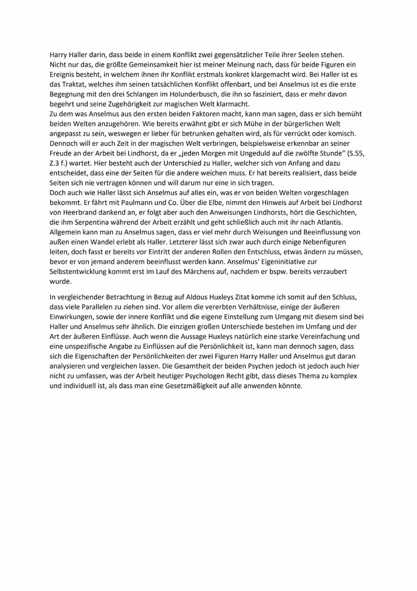 Vergleichende Arbeit Steppenwolf - Goldner Topf - Übung
Kann man die Komplexität der menschlichen Psyche und der individuellen Persönlichkei