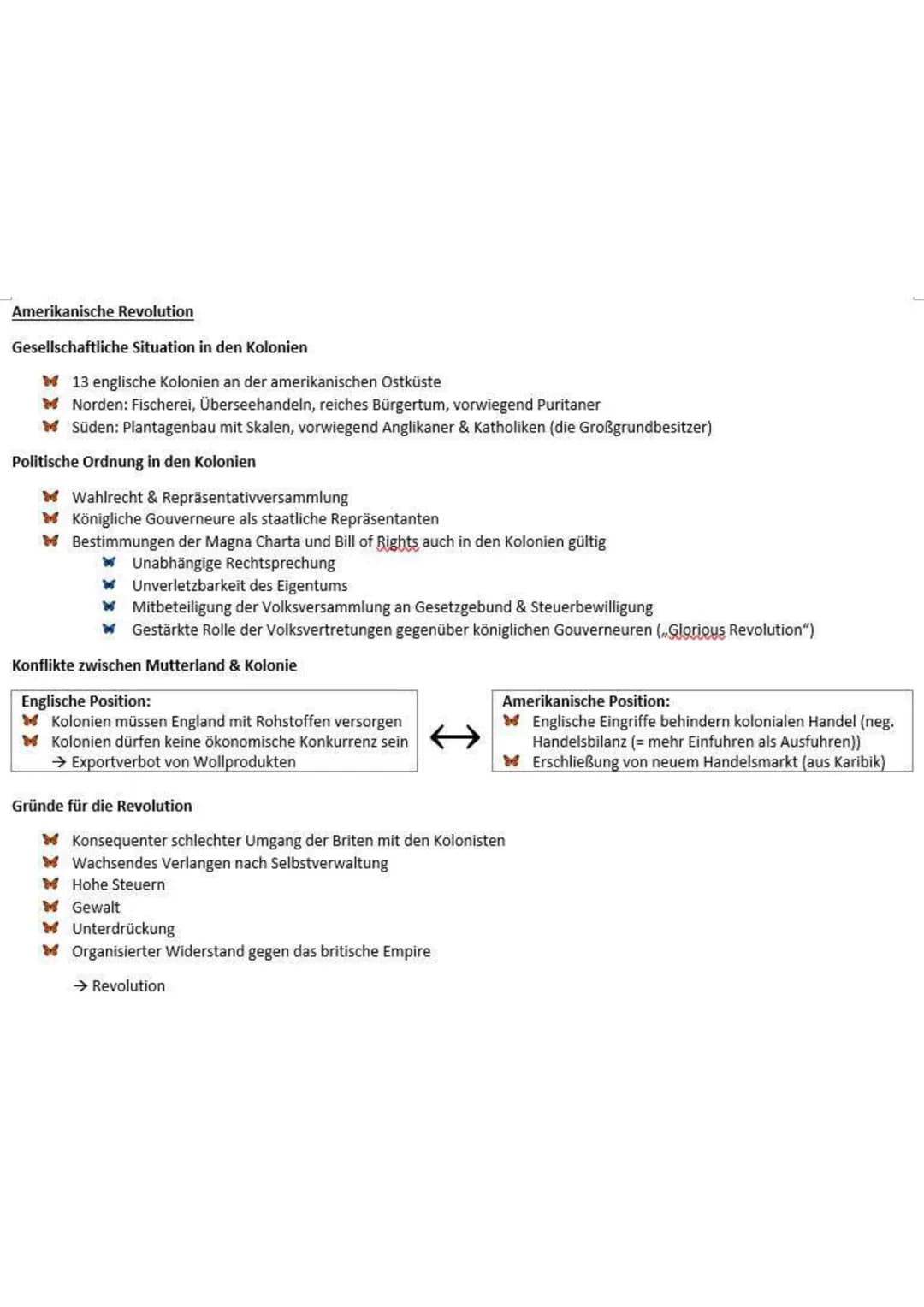 Amerikanische Revolution
Gesellschaftliche Situation in den Kolonien
13 englische Kolonien an der amerikanischen Ostküste
Norden: Fischerei,