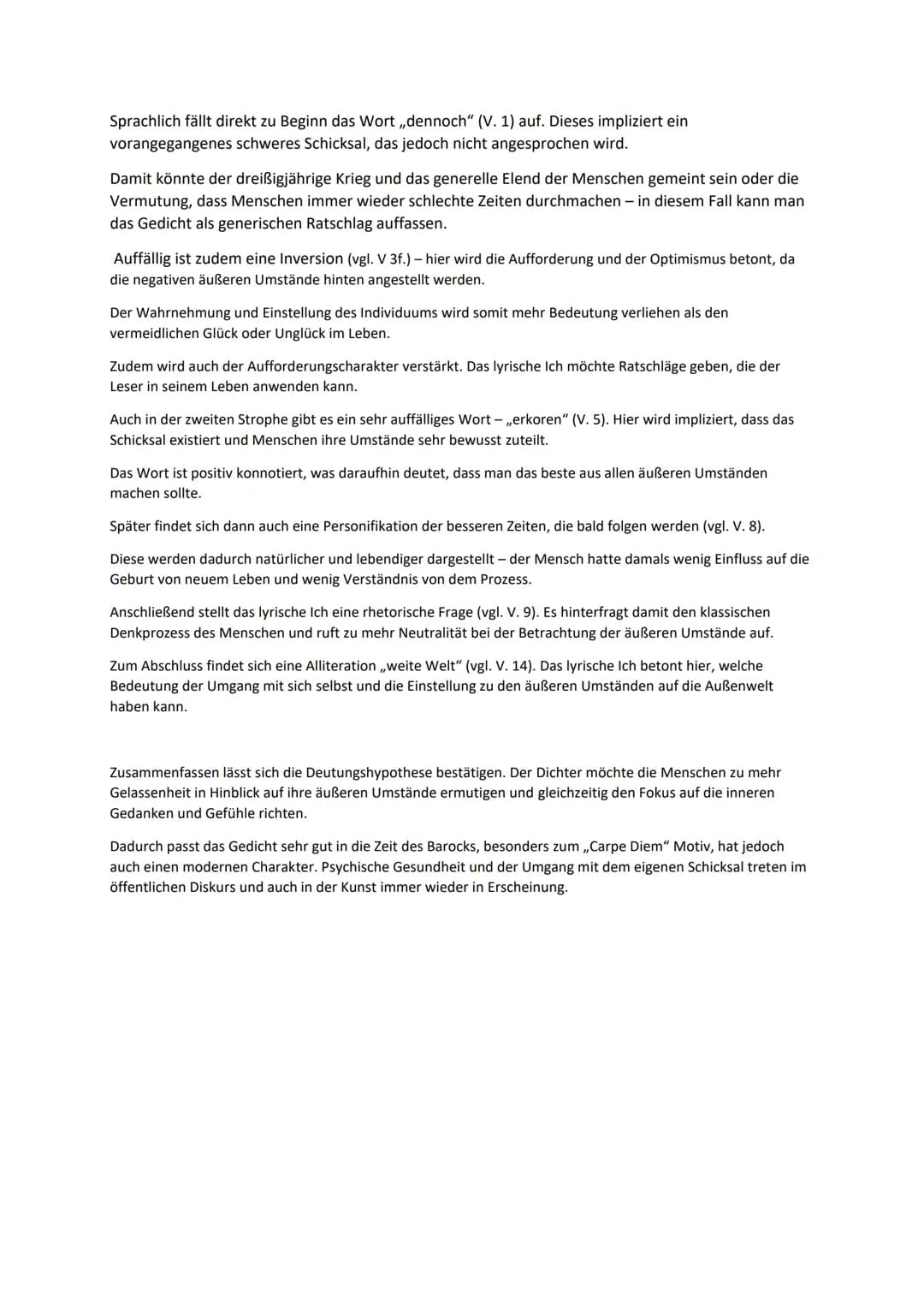 Gedichtinterpretation -
An sich
11.1 Deutsch LK (RLP)
Gedichtinterpretation und Gedichtanalyse zum Sonett ,,An sich" von Paul Fleming
Das So