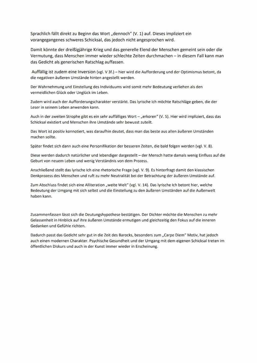 Gedichtinterpretation -
An sich
11.1 Deutsch LK (RLP)
Gedichtinterpretation und Gedichtanalyse zum Sonett ,,An sich" von Paul Fleming
Das So