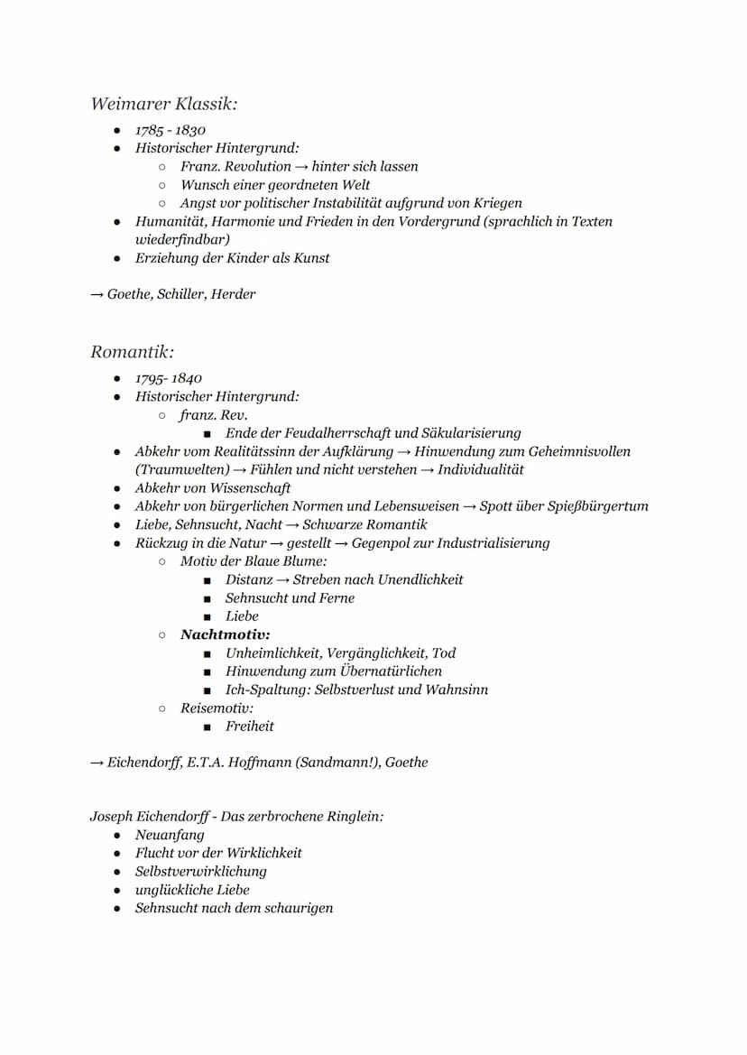 Deutsch Lernzettel:
Zusammenfassung des Kursheftes:
Epochenübersicht:
Aufklärung:
• 1720-1800
• Historischer Hintergrund:
  • Pest
  • 30 Jä
