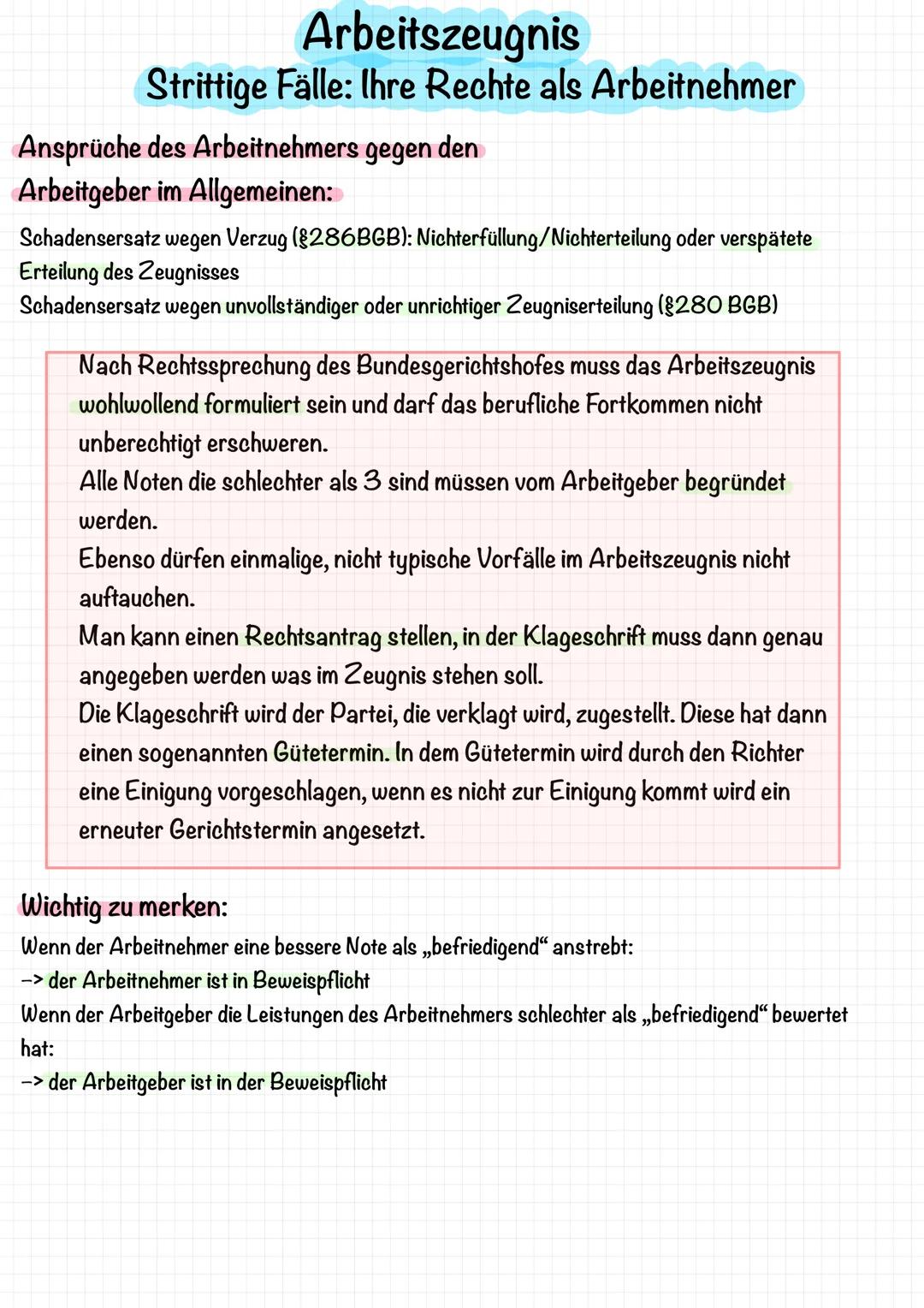 Arbeitszeugnis
Strittige Fälle: Ihre Rechte als Arbeitnehmer
Ansprüche des Arbeitnehmers gegen den
Arbeitgeber im Allgemeinen:
Schadensersat
