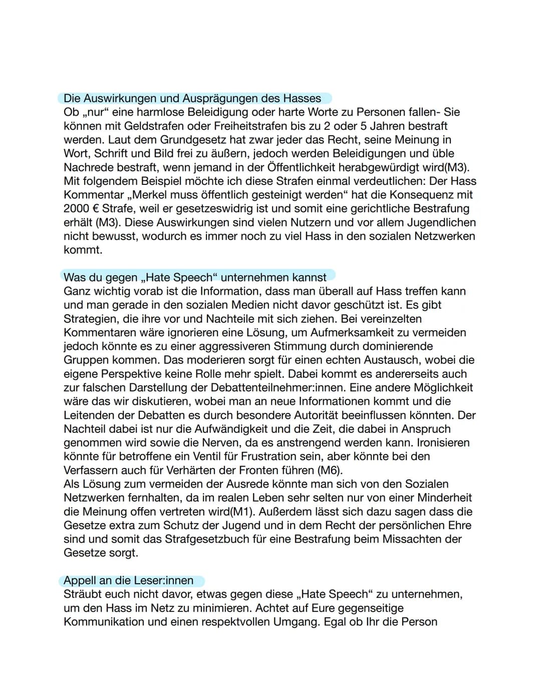 Probeklausur
Notizen:
Einleitung: M2 für einen spannenden Start
Begriff,,Hate Speech", Auswirkungen und Ausprägungen
Begriff M1 M4
.
.
.
Aus