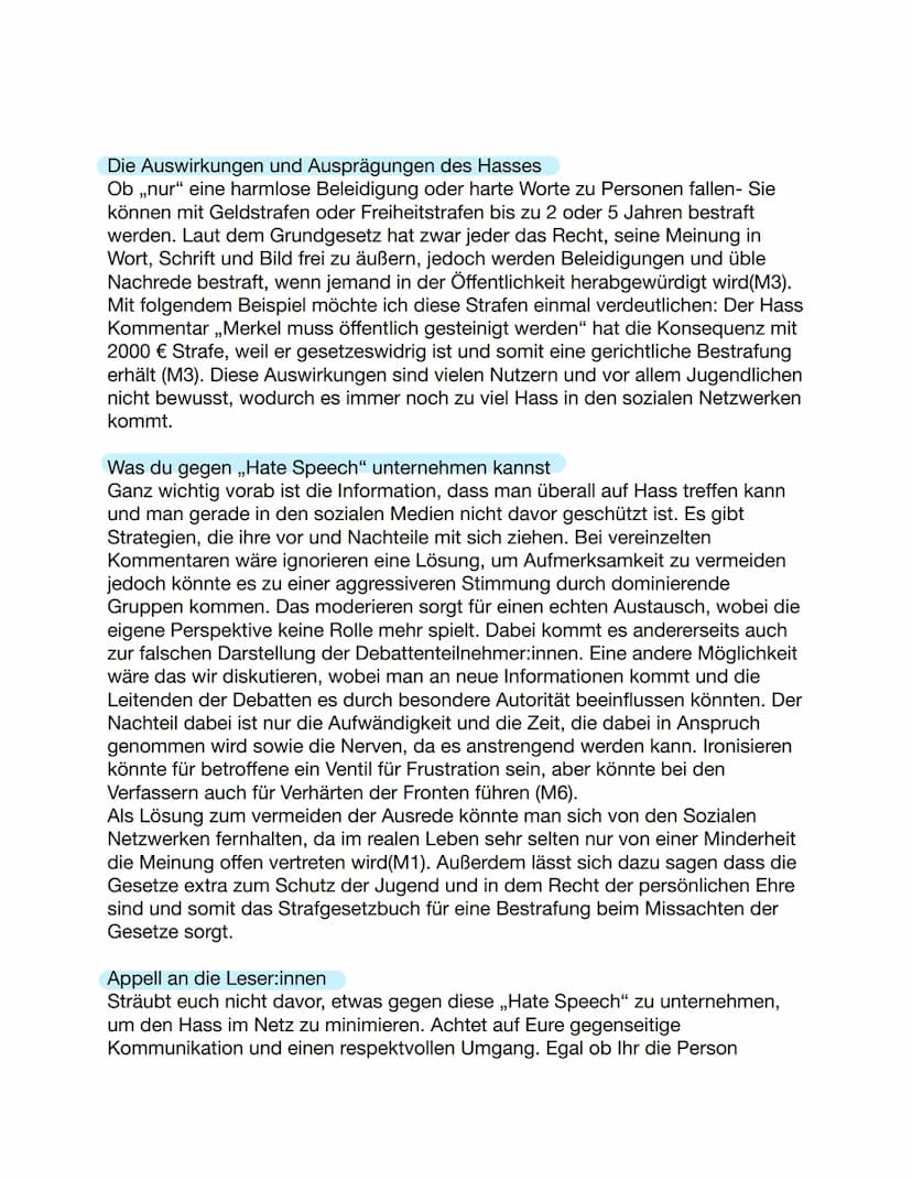Probeklausur
Notizen:
Einleitung: M2 für einen spannenden Start
Begriff,,Hate Speech", Auswirkungen und Ausprägungen
Begriff M1 M4
.
.
.
Aus