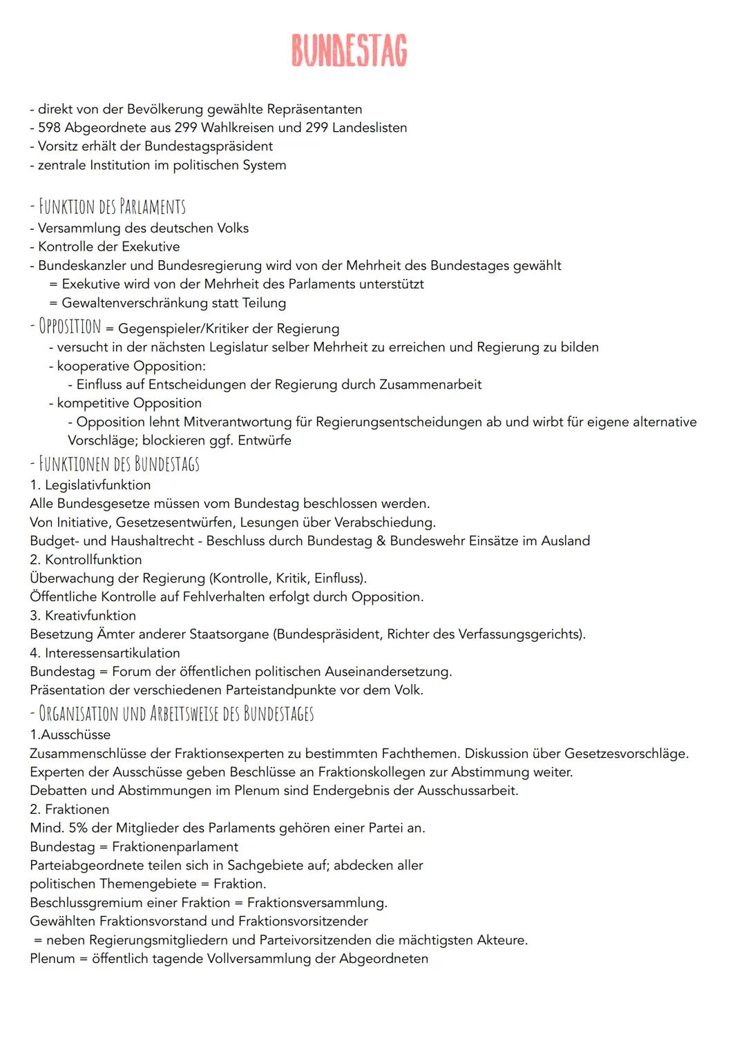 BUNDESTAG
- direkt von der Bevölkerung gewählte Repräsentanten
598 Abgeordnete aus 299 Wahlkreisen und 299 Landeslisten
- Vorsitz erhält der