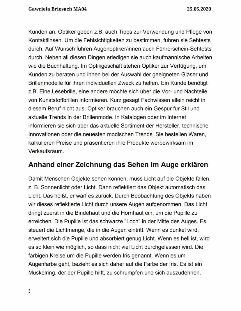 A
AUGENOPTIKER
Gawriela Briesach MA04
25.05.2020
9.KLASSE - Physik Gawriela Briesach MA04
1
Inhaltsverzeichnis
Berufsbeschreibung/Ausbildung