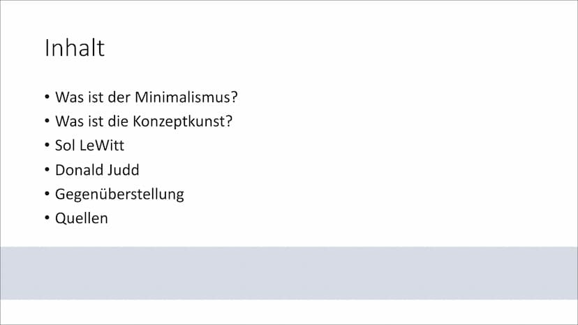 Minimalismus und
Konzeptkunst
Anka Mergenhagen Inhalt
• Was ist der Minimalismus?
• Was ist die Konzeptkunst?
• Sol LeWitt
●
Donald Judd
Geg