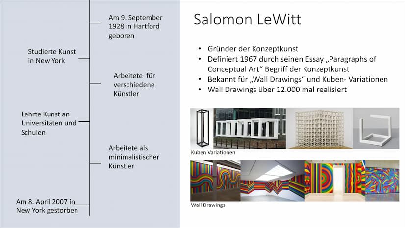 Minimalismus und
Konzeptkunst
Anka Mergenhagen Inhalt
• Was ist der Minimalismus?
• Was ist die Konzeptkunst?
• Sol LeWitt
●
Donald Judd
Geg