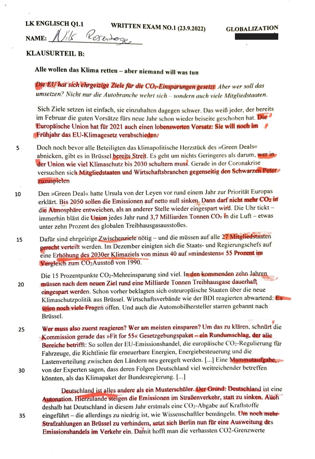 LK ENGLISCH Q1.1
NAME:
WRITTEN EXAM NO.1 (23.9.2022)
GLOBALIZATION
Nits
Resebege
5
10
10
15
20
25
30
35
KLAUSURTEIL A:
How We Broke the Worl