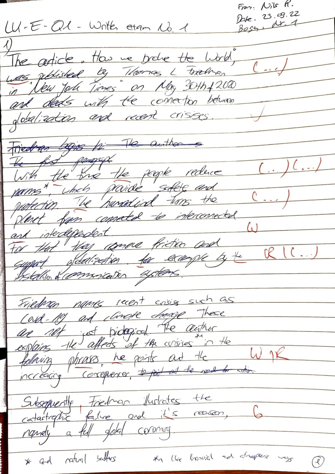 LK ENGLISCH Q1.1
NAME:
WRITTEN EXAM NO.1 (23.9.2022)
GLOBALIZATION
Nits
Resebege
5
10
10
15
20
25
30
35
KLAUSURTEIL A:
How We Broke the Worl