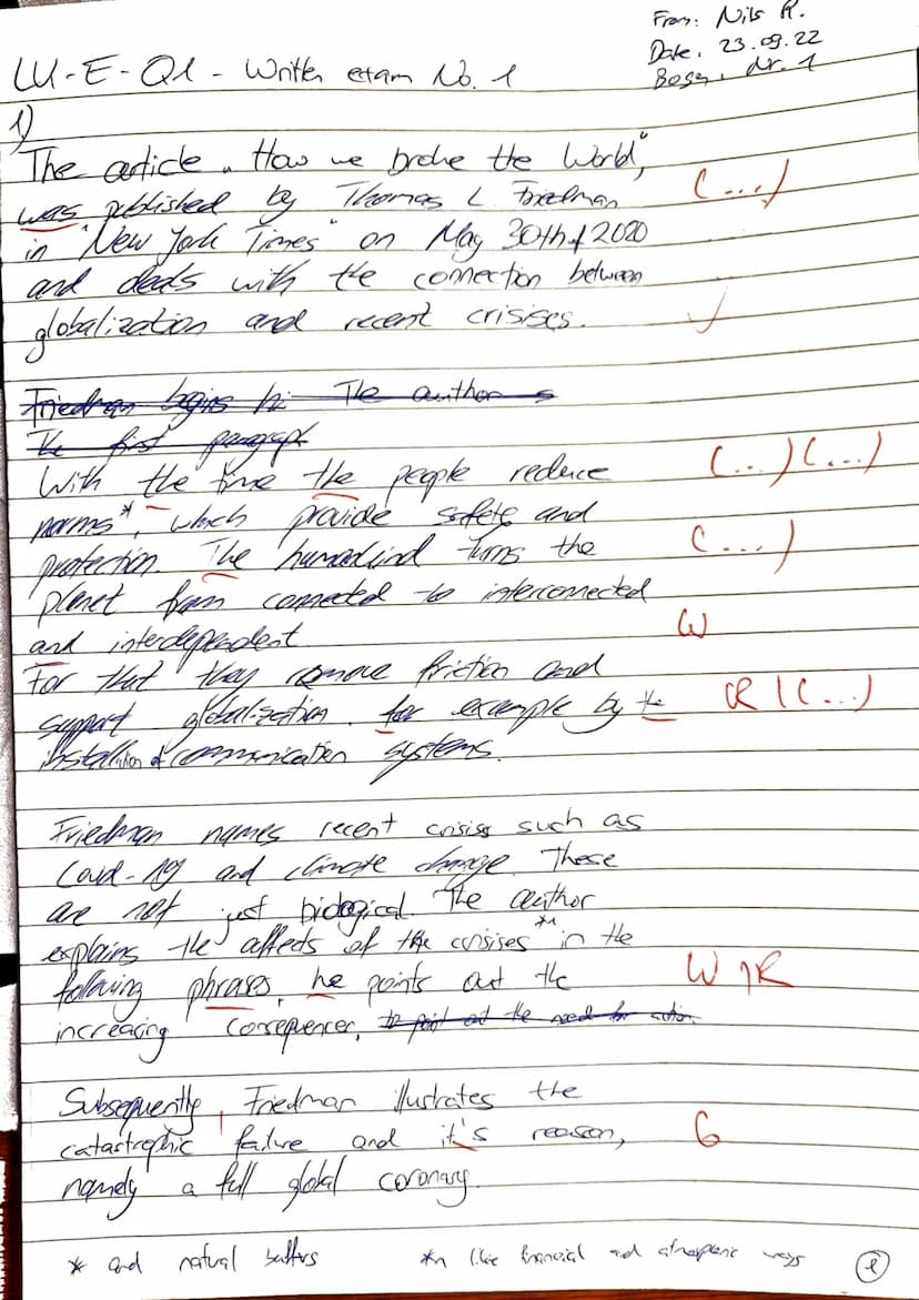 LK ENGLISCH Q1.1
NAME:
WRITTEN EXAM NO.1 (23.9.2022)
GLOBALIZATION
Nits
Resebege
5
10
10
15
20
25
30
35
KLAUSURTEIL A:
How We Broke the Worl