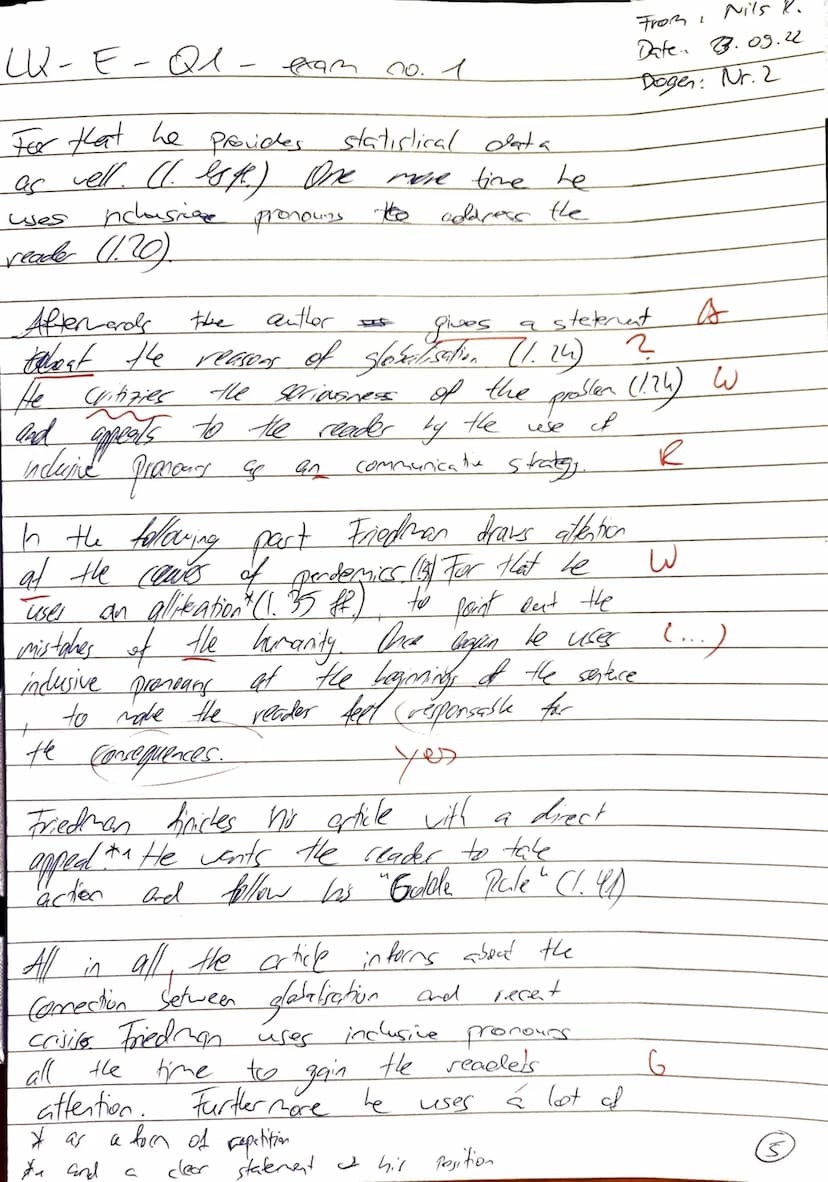 LK ENGLISCH Q1.1
NAME:
WRITTEN EXAM NO.1 (23.9.2022)
GLOBALIZATION
Nits
Resebege
5
10
10
15
20
25
30
35
KLAUSURTEIL A:
How We Broke the Worl