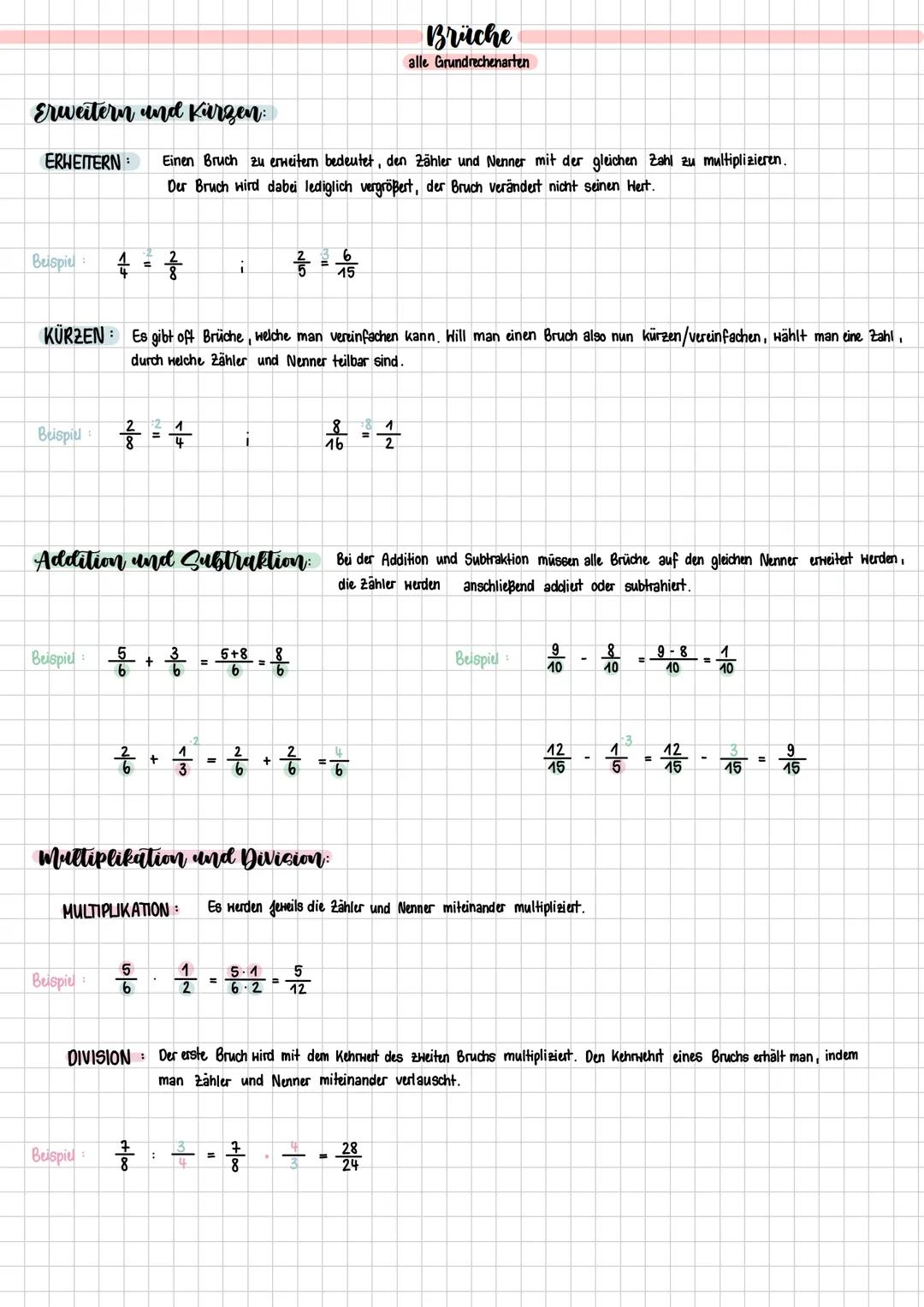 Erweitern und Kürzen:
ERHEITERN Einen Bruch zu erweitern bedeutet, den Zähler und Nenner mit der gleichen Zahl zu multiplizieren.
Der Bruch 