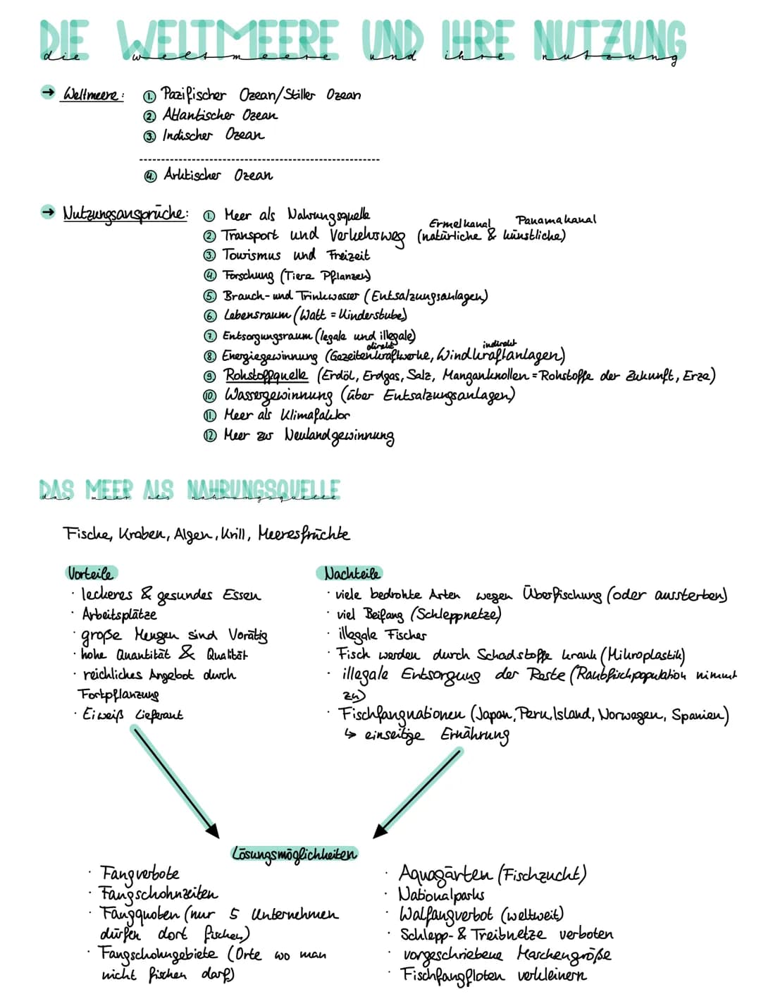 DIE WELTMEERE UND WÄRE NUTZUNG
Weltmeere: Pazifischer Ozean/Stiller Ozean
2 Atlantischer Ozean
3 Indischer Ozean
4 Arktischer Ozean
Nutzungs