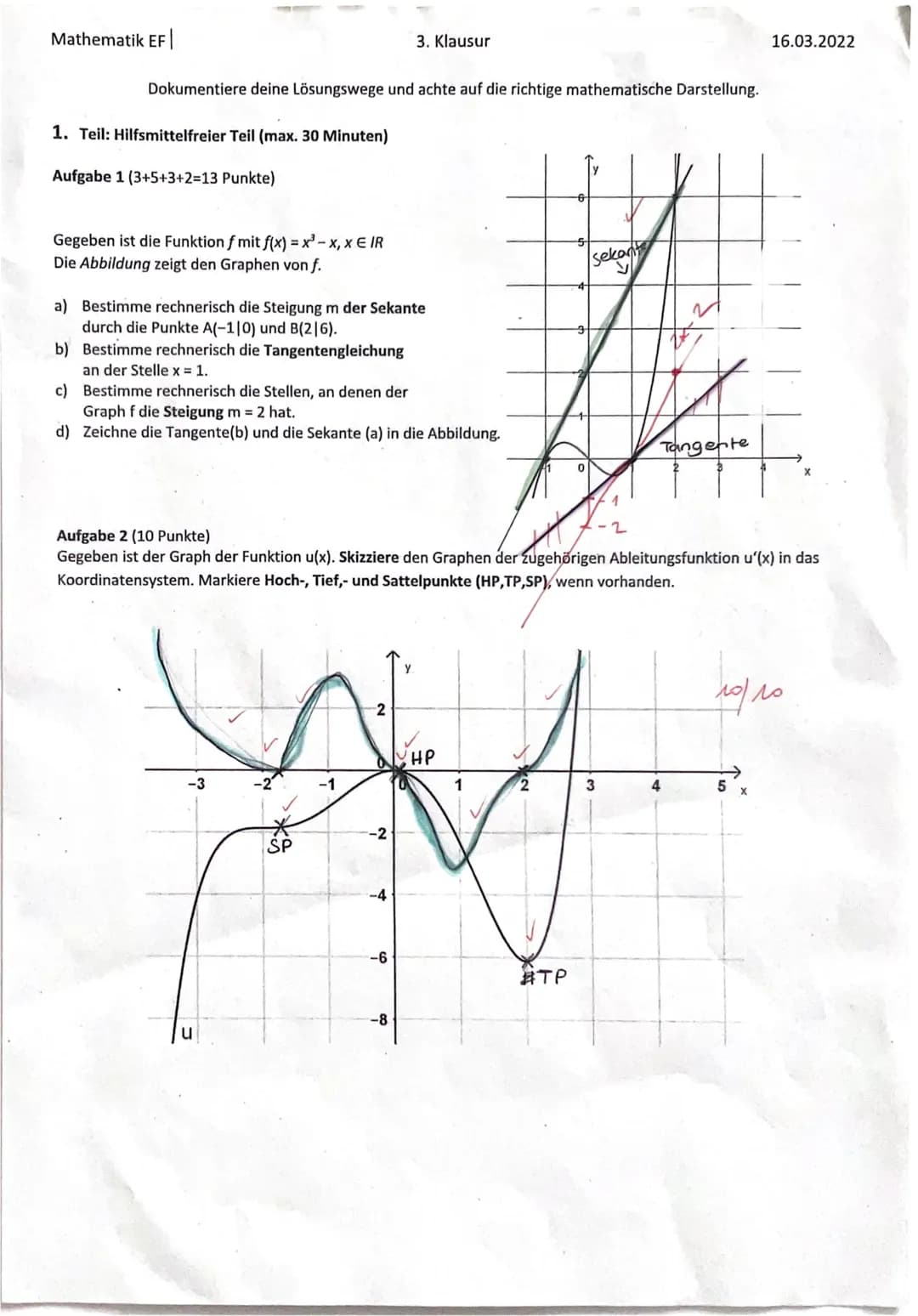 Mathematik EF
Dokumentiere deine Lösungswege und achte auf die richtige mathematische Darstellung.
1. Teil: Hilfsmittelfreier Teil (max. 30 